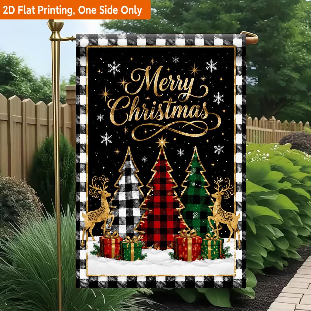 2D Flat, 2D Flat Printing Garden Flag 1pc, Merry Christmas Holiday Wishes Durable Single-Sided Print Yard Flag, Garden & Home Holiday Decoration, 29.9