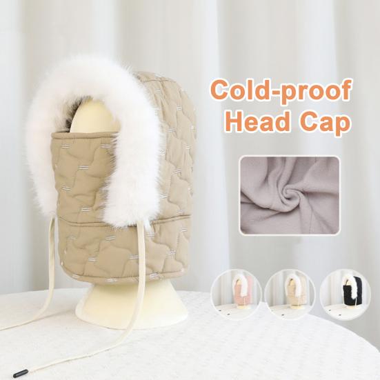 Lei Feng Hat with Soft Plush Inner Fluffy Fur Edge Winter Face Guard Head Cap Adjustable Drawstring Headgear