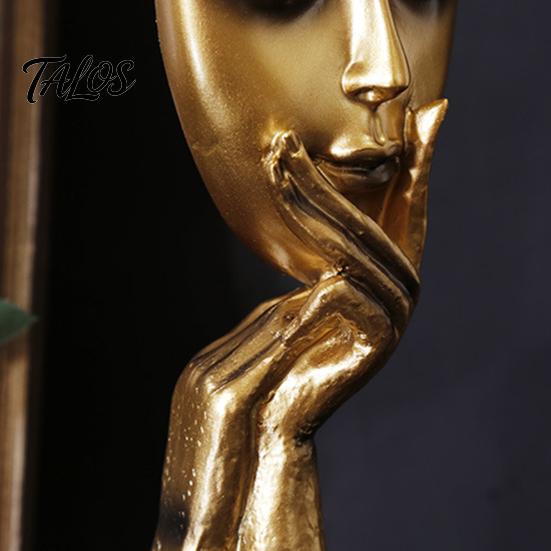 Talos Abstract Contemplative Face Resin Sculpture, Minimalist Hand-on-Chin Bust Statue for Desk Living Room Office, Creative Art Decor Entryway