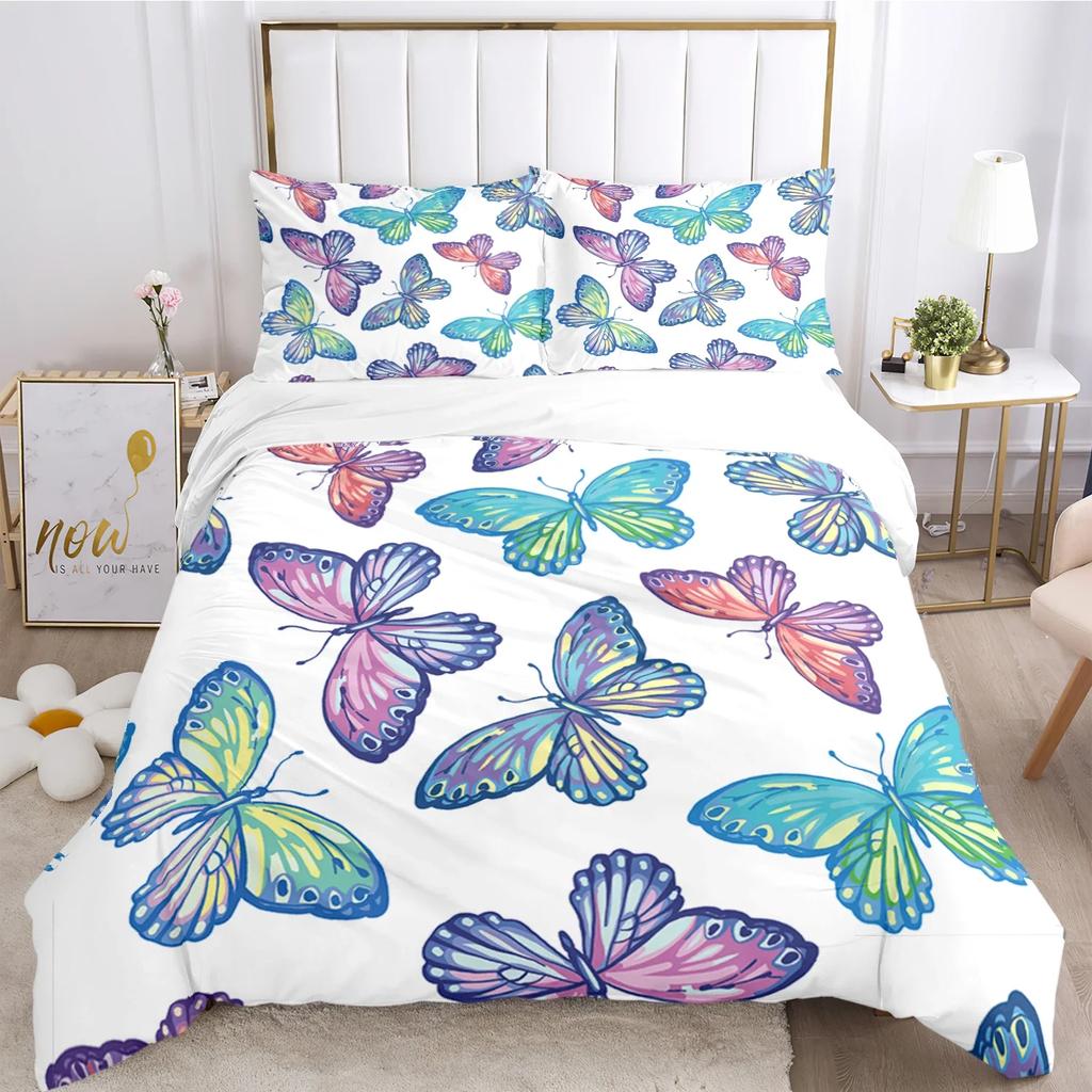 Cartoon Butterfly HD Print Polyester Bedding Sets Girl Kids or Adults for Beds Quilt Cover Pillowcase King Size  Bedding Set