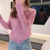 Sweet temperament round neck single-breasted knitted cardigan spring long-sleeved chic unique pink purple sweater jacket