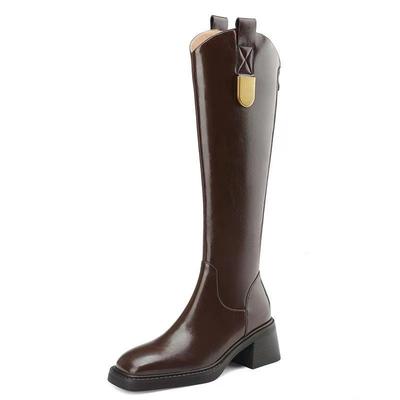 Dames Herfst Winter Nieuwe Veelzijdige Laarzen in Franse Stijl V-knie Lange Laarzen Dames Herfst Winter Nieuwe Veelzijdige Laarzen in Britse Stijl Dikke Zolen Hoge Hakken