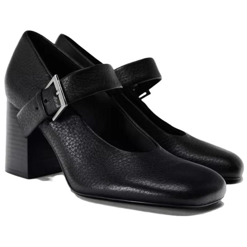 Zara Simple Versatile Chunky Heeled Shoes 8cm Women Heels Black 11229410