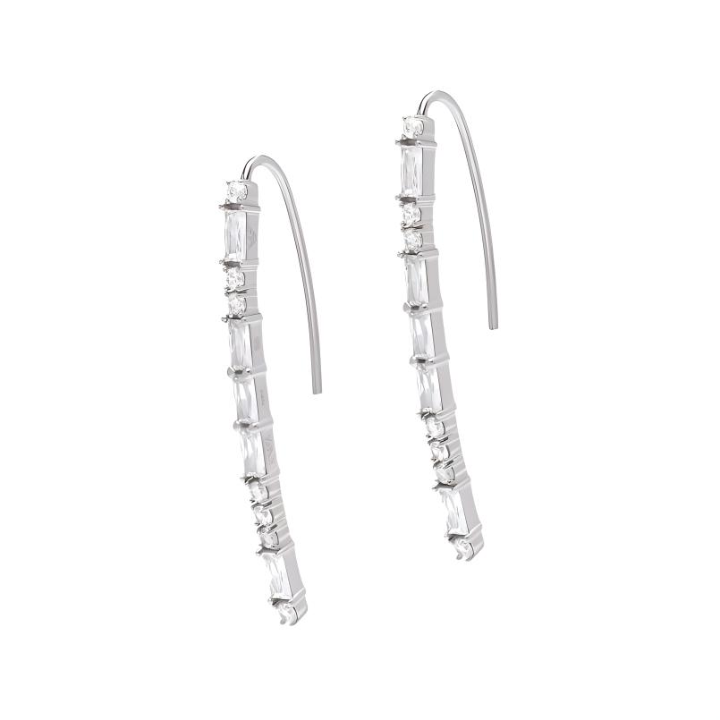 Emporio Armani Long Tassel Earrings With Cubic Zirconia Women earrings Silver EG3606040_NLP_NLC F,Silver