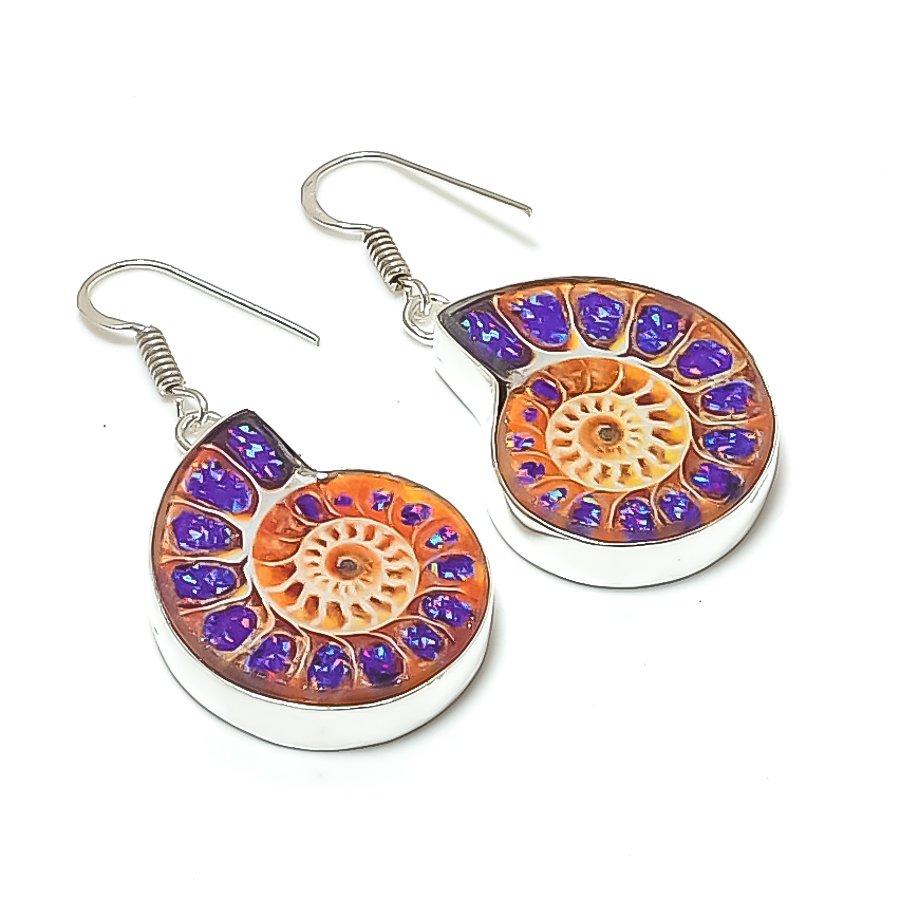 Natural Titanium Ammonite 925 Sterling Silver Jewelry Earring 1.85  AE-11928