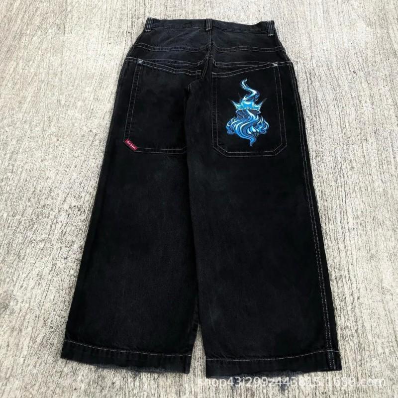Jeans da Uomo Vestibilità Rilassata Denim Lavato Vintage Con Stampa Grafica Gamba Dritta Pantaloni Streetwear Autunno