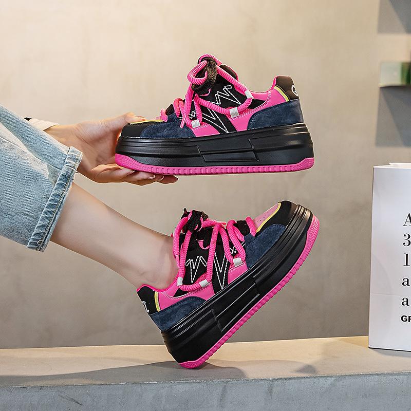 

6,5 см натуральная кожа платформа танкетка модные женские весна лето удобные осенние массивные кроссовки вулканизированная обувь дышащая 39 чёрный