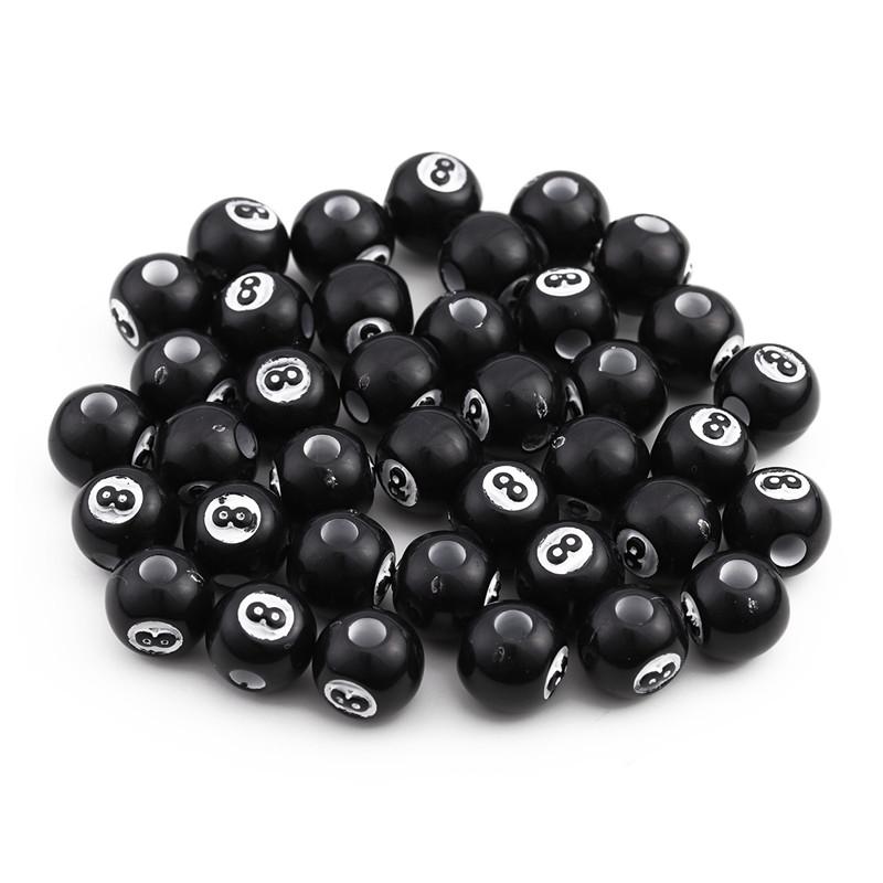 50pcs/lot Black Acrylic Billiards Shape Round Beads Beaded Accessories Spacer Loose Beads For DIY Jewelry Making Findings