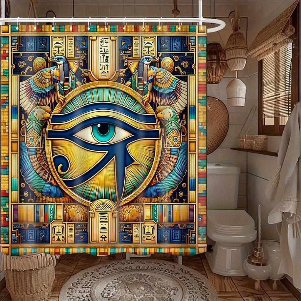 Ancient Egyptian Eye of Horus Print Waterproof Shower Curtain for Bathroom, Mythical Design High-End Toilet Partition Curtain