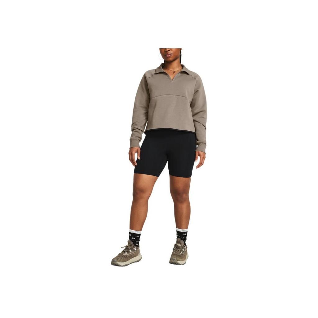 Under Armour UA Unstoppable Solid Color Short Pullover Long Sleeve Sweatshirt Women Sweatshirt Khaki 1382746-200