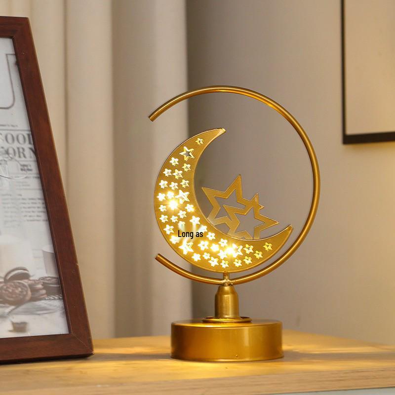 Cross LED Wrought Iron Moon & Star Round Ball Lamp - Festival Room Decoration & Candlestick Ornament