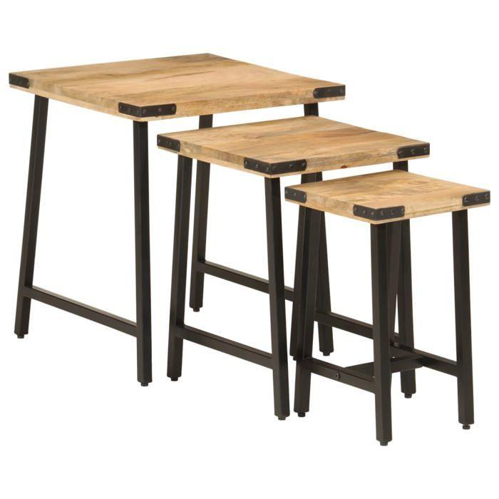 VidaXL Tables Basses Gigognes 3 pcs, Tables d'Appoint Empilables, Tables de Chevet, Bout de Canapé Salon, Bois Massif de 372735