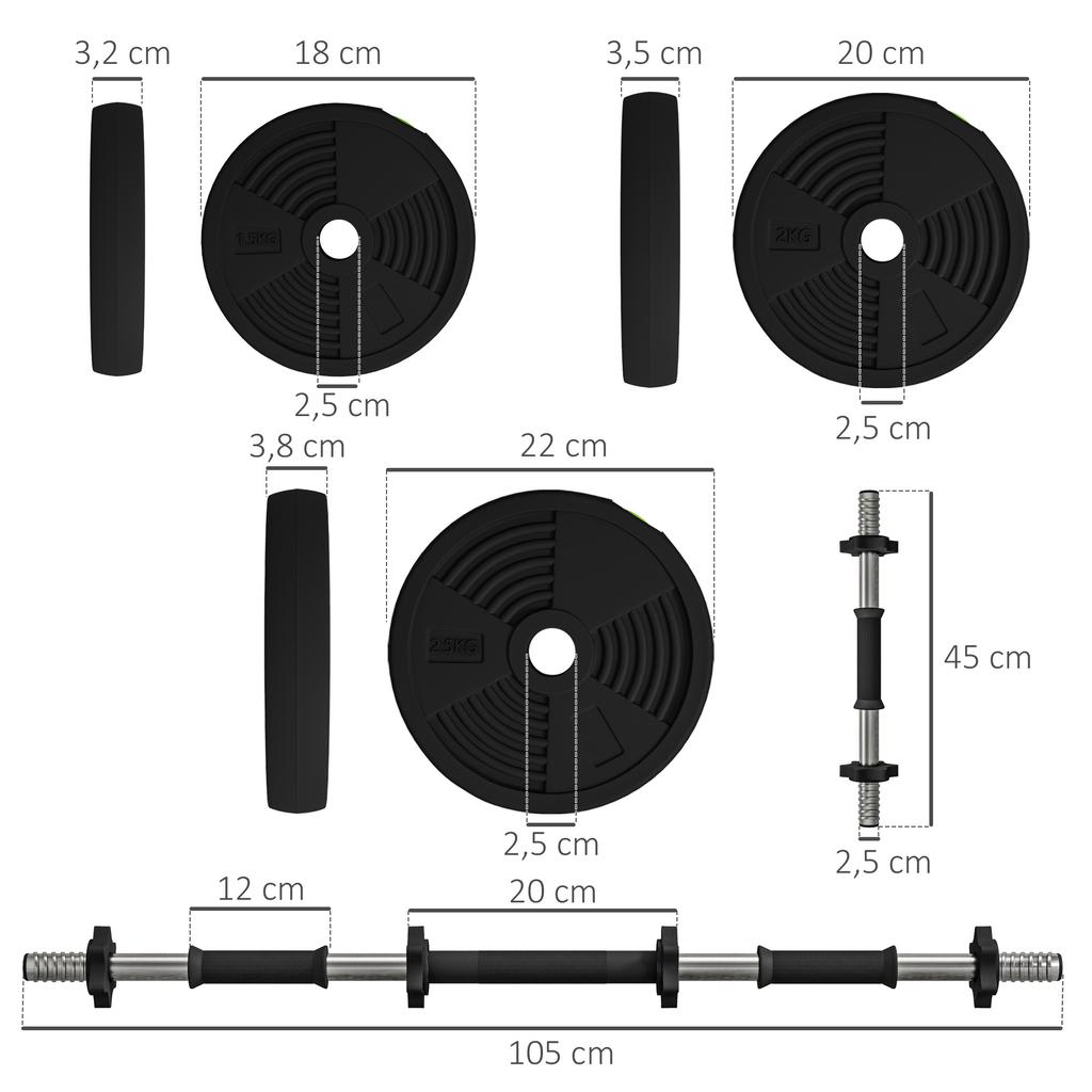 2 In 1 Dumbbell Set Long And Short Barbell 25 Kg Non Slip Floor Friendly Black Green