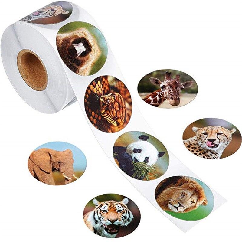 500Pcs//roll Zoo Animals Cartoon Stickers kids toys Lion Tiger Reward Skateboard