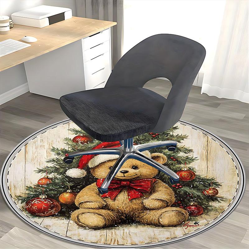 1pc Christmas Teddy Bear Santa Hat Chair Mat - Anime Cartoon Design, Non-Slip Carpet for Office Chair, Home Decor, Living Room, Bedroom, Game Room, Do