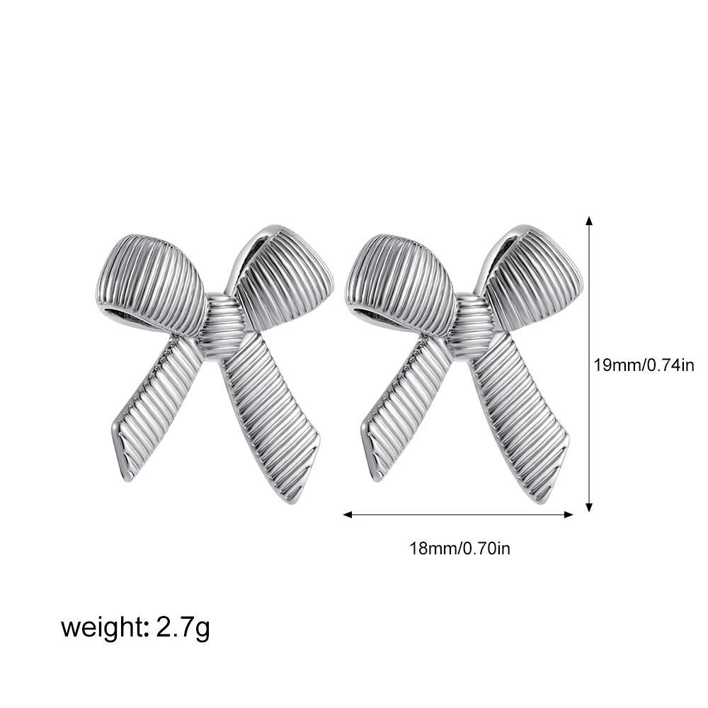 Fashion Striped Texture Bow Knot Stud Earrings for Women Gold Plated Stainless Steel BowKnot Waterproof Jewelry