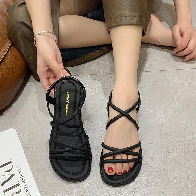 2025 Новые римские сандалии на плоской подошве для женщин с мягкой подошвой Fairy с пляжной обувью 35 чёрный 1655₽