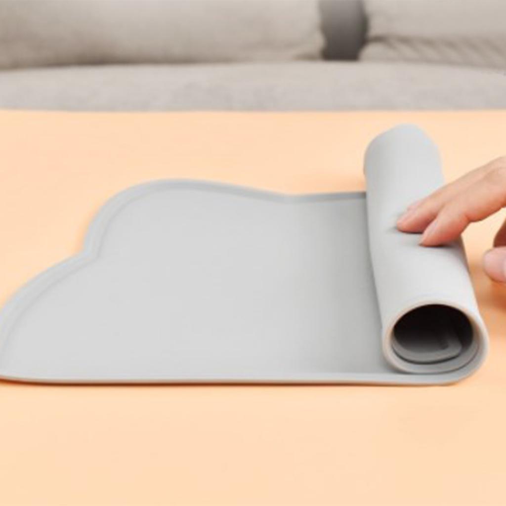 Cat Bowl Mat 17.3in Long 9.8in Wide Soft Anti Slip Silicone Spill Proof Pet Food Pad for Home Indoor Floor Gray