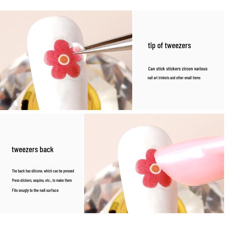 Dual-Ended Nail Art Tool: Pressing Stick, Rhinestone Clip, Silicone Anti-static Tweezers