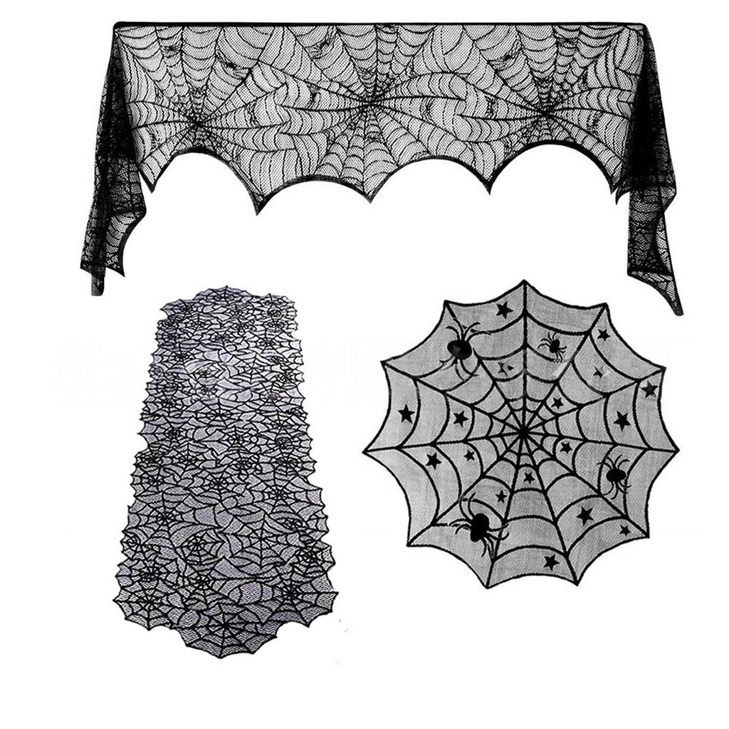 Halloween Tablecloth and Light Covers Set For Dining Table Mantels Holiday Decorations Washable Table Runner Lampshade