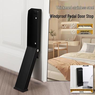Stainless Steel No-Drill Flip-Top Foot-Operated Door Stopper - Windproof, Anti-Slip, Magnetic.