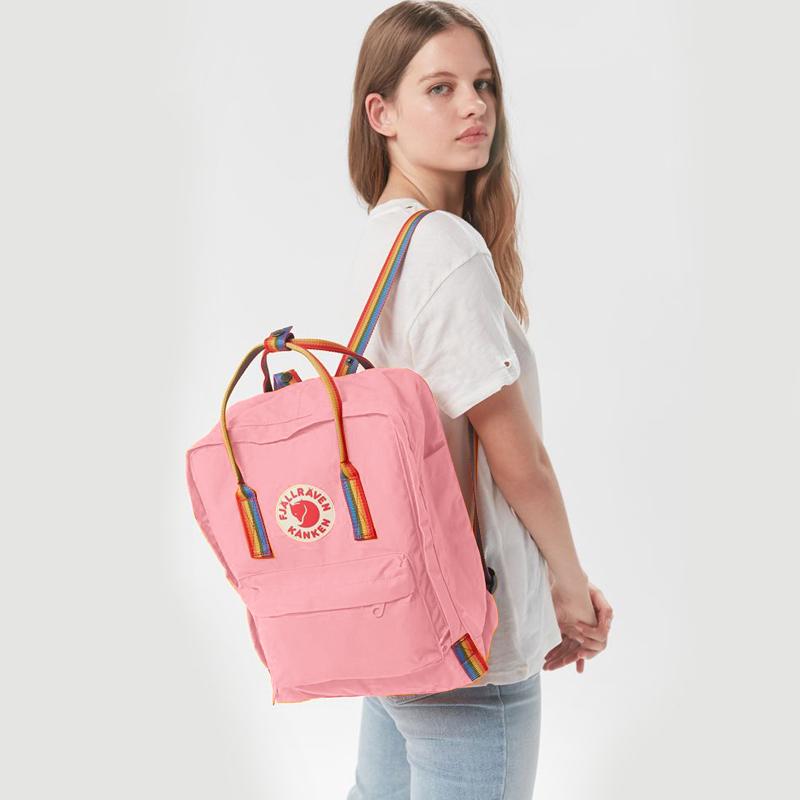 Fjallraven 16L Backpack Outdoor Bag Vinylon Pink & Rainbow Webbing Unisex 23620-312/907