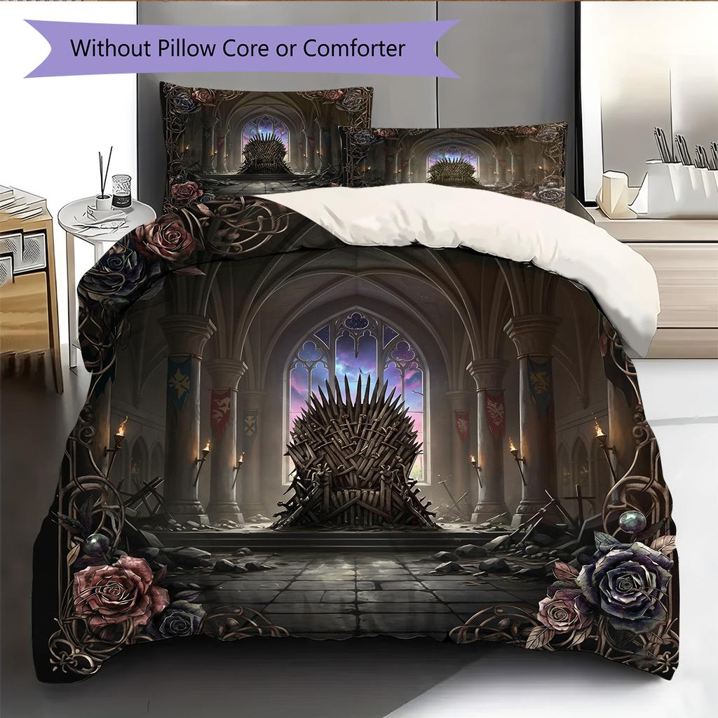 Sword Throne Pattern Bedding Quilt Set Home Decoration Gift (1 * duvet cover + 2 * pillowcase without core)