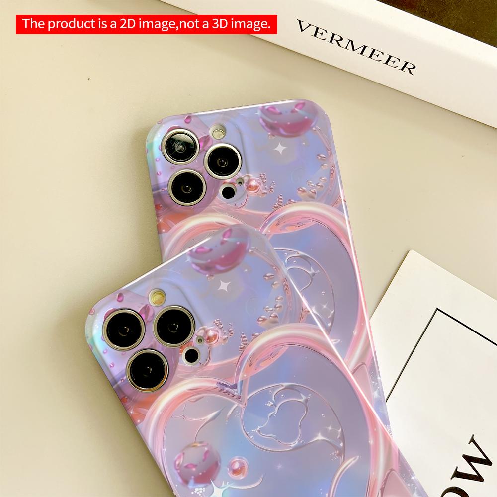 2DFlat Glowing Heart Rabbit Bubble Art Phone Case All inclusive film hard phone case, compatible with iPhone 18 Pro Max 17 16 15 14 13 12 11