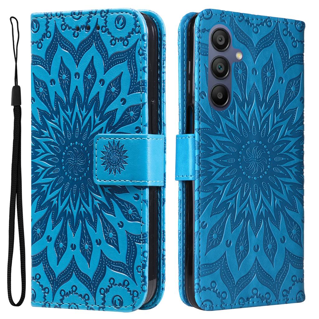 Für Samsung Galaxy A26 5G/A16 5G/A16 4G Handyhülle Sonnenblumen-geprägtes Leder-Brieftaschen-Ständer-Cover mit Riemen