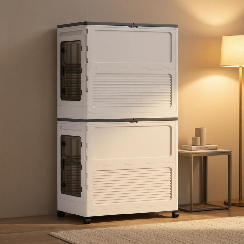 2 Pieces Storage Cabinet with Swivel Casters Collapsible for Dorm
