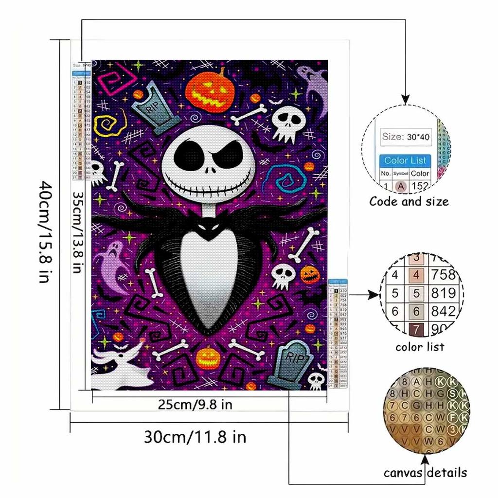 5D DIY Diamond Art Painting Kits for Adults, Halloween Skull Full Round Crystal Diamond Kits for Beginner for Home Wall Decorate