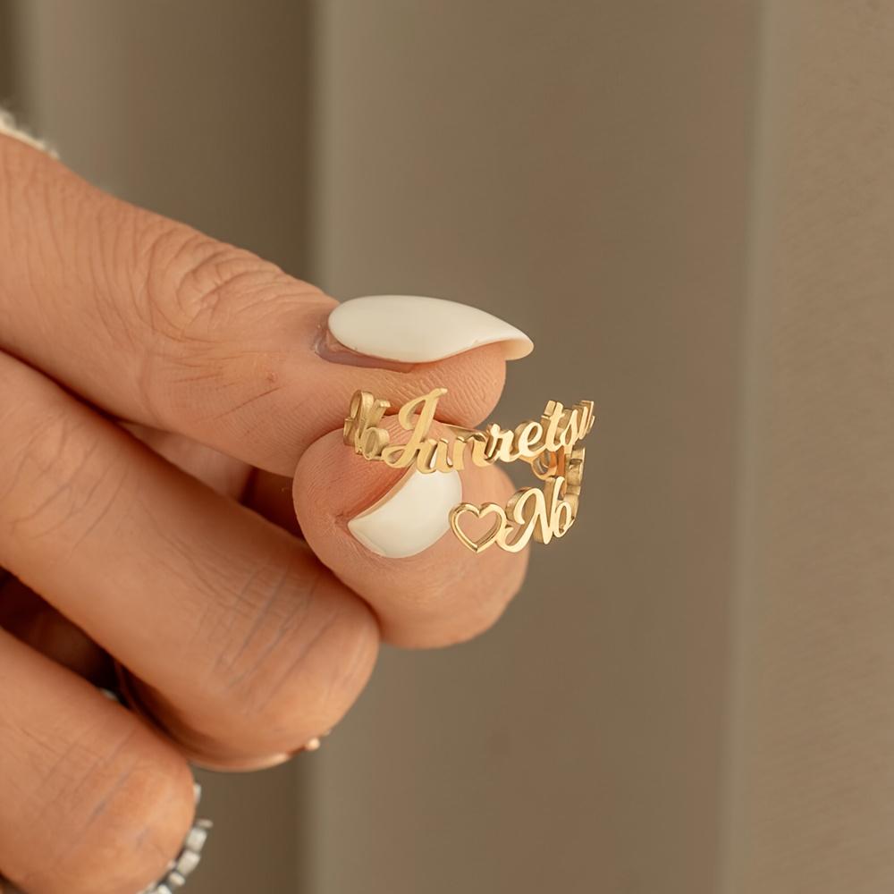 With Heart Custom Name Couple Wedding Rings Stainless Steel Gold Color Personalization Multiple Names Anillos Jewelry Gifts