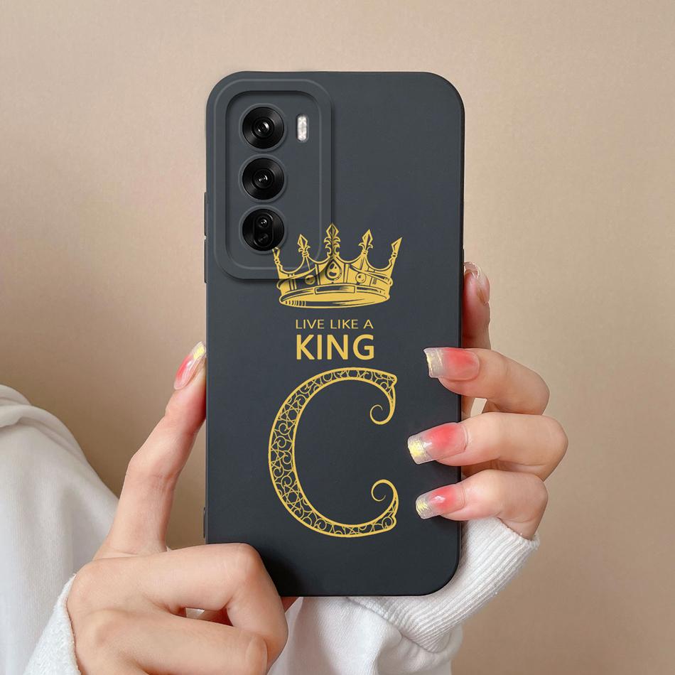 Couple Cover For Oppo Reno 12 Pro 5G Case Crown Letter High Quality Soft Liquid Silicone Protective Cover For Oppo Reno12 Fundas