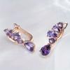 Luxusní Elegantní Dámské Visací Náušnice ve Tvaru Kapky Vody s Vloženým Syntetickým Ametystem Nádherné Svatební Večírkové Šperky Doplňky
