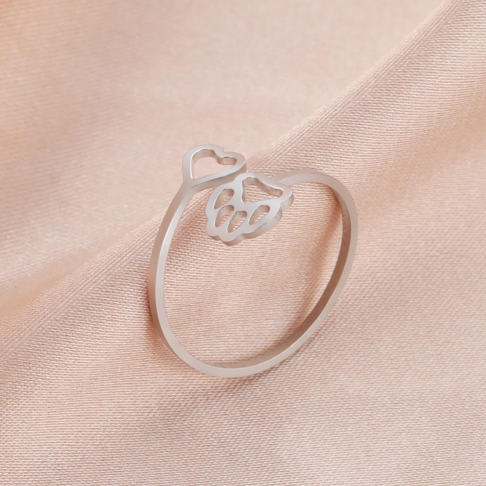 Stainless Steel Cat Claw Open Ring Cute Animal Footprints Adjustable Love Ring Women's Jewelry Birthday Gift Wholesale