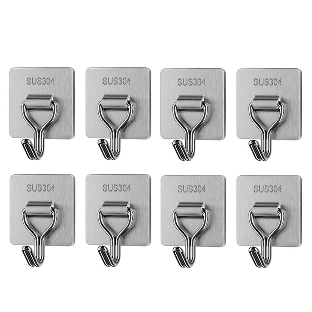 5/8PCS Bear Shape Sticky Hook Stainless Steel Door Behind Hook Self-adhesive Hook  Bathroom Kitchen