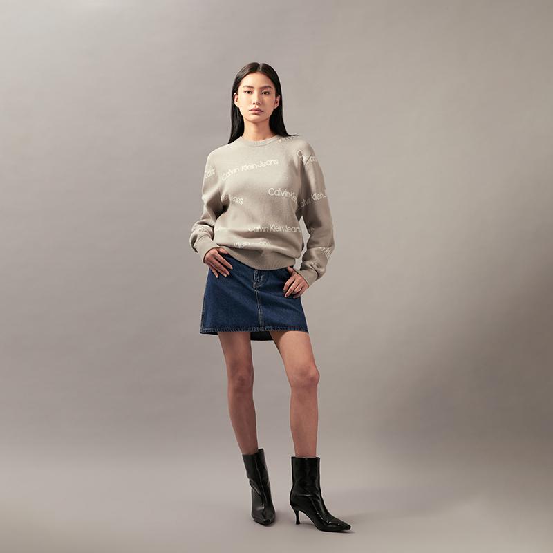 Calvin Klein Casual Minimalist Embroidered Round Neck Knit Cashmere Sweater Men Sweater Space-Black J326690