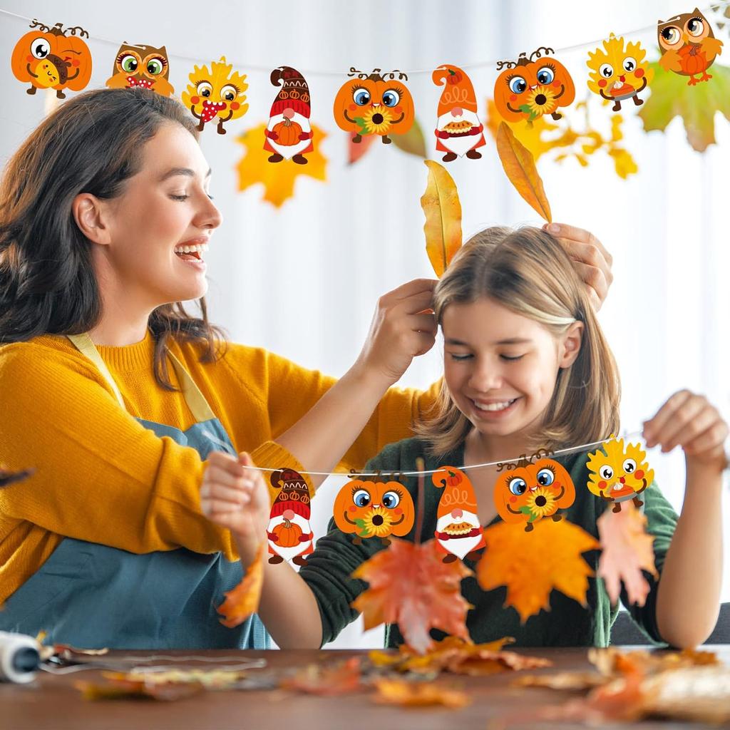 Sumind 24 Sets Fall Leaves Ornaments Decorations Autumn Fall Craft Kit for Kids Sets Owl Cutouts DIY Fun Pumpkin Owl Decoration Home Activities for