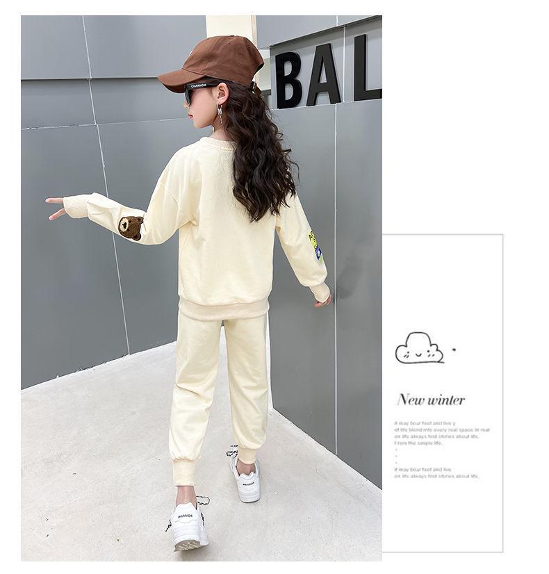 Girls' Trendy Spring Two-Piece Suit: Stylish Sweater & Print Sports Leisure Set
