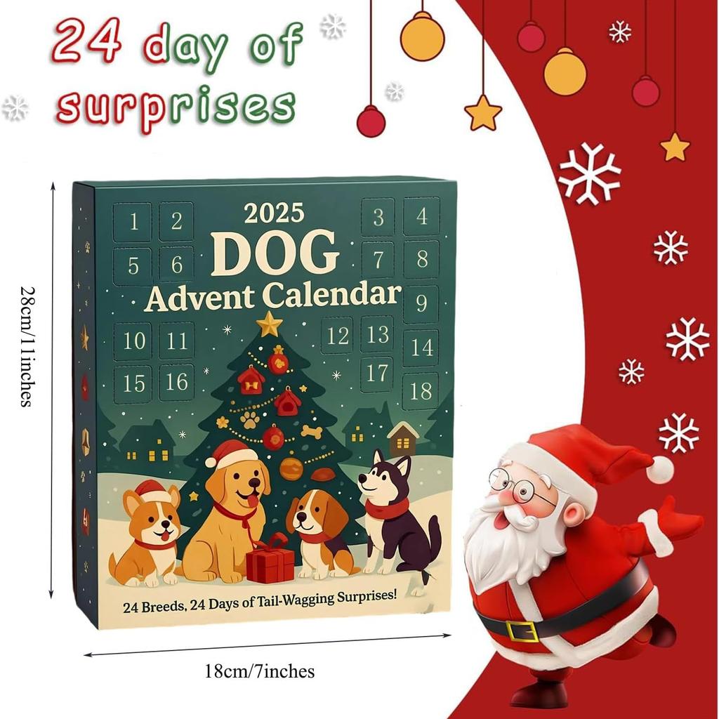 Hunde-Adventskalender, 24 Tage schwanzwedelnder Überraschungen! mit 24 entzückenden Hunderassen-Ornamenten, Weihnachts-Countdown-Kalender für Hundeliebhaber und Hund