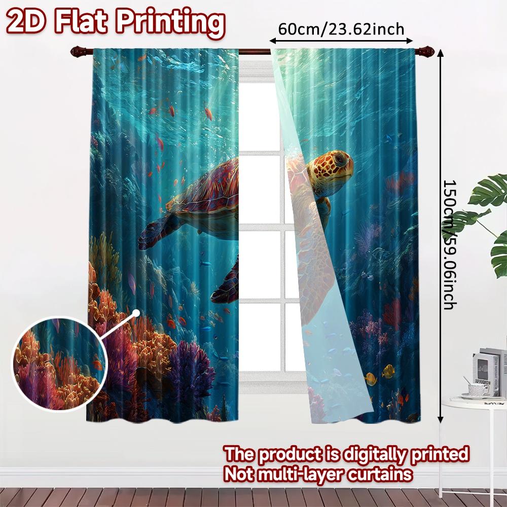 2pcs, 2D FLAT PRINTING Curtains (Without Rod) Ocean Turtle Halloween Festival Creative Curtains Versatile Fabric Curtains All