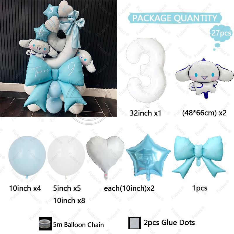 Cartoon Cinnamoroll Theme with Blue Bow Balloon Pillar for Girl Birthday Decoration Favor Helium Air Globos Baby Shower Gift Toy