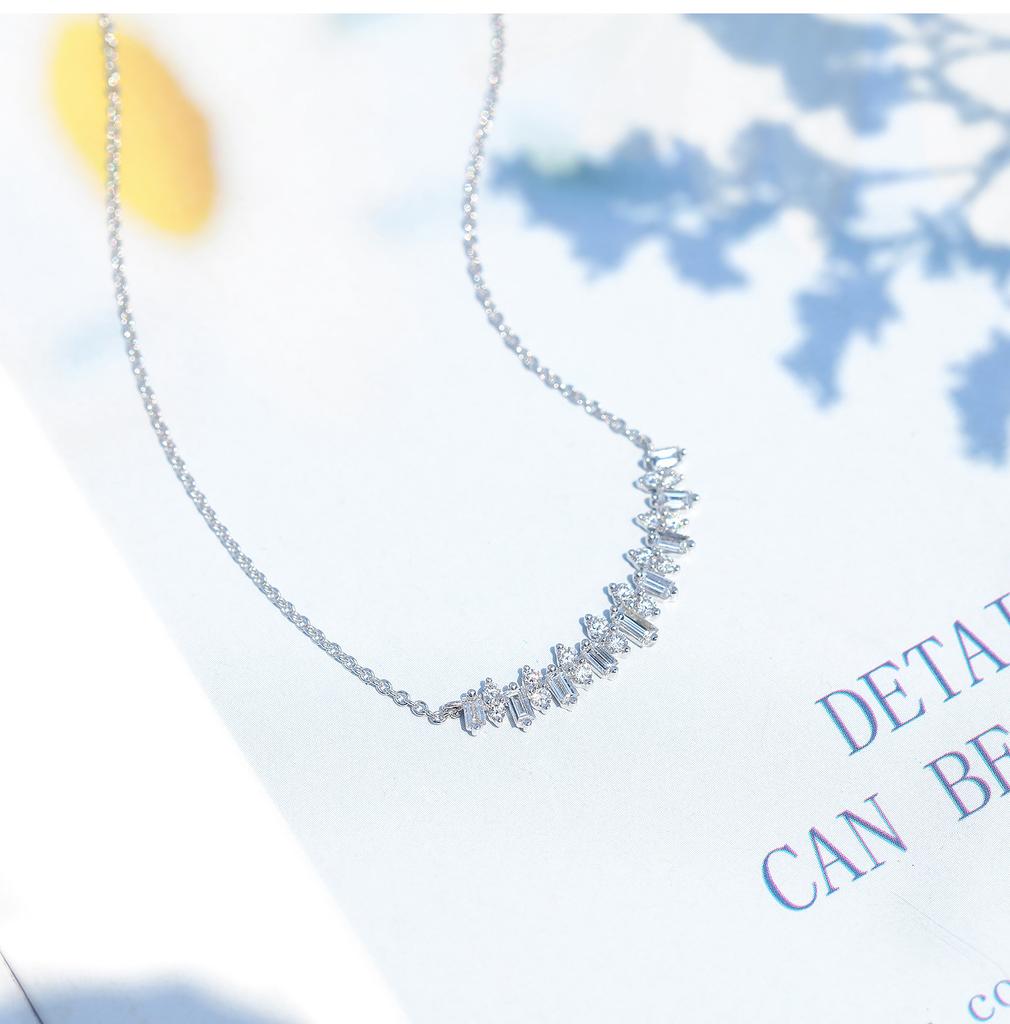 White Gold Smile Nis Celebrity Necklace, Bright Ladder Diamond Clavicle Chain, White Gold Real Diamond Pendant Ladies