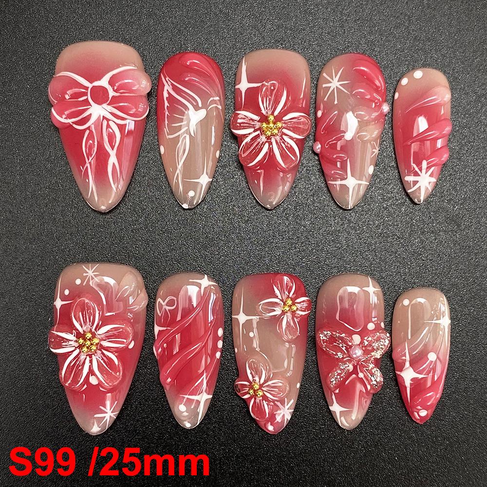 Glossy Hand Paint Thickness Acrylic Handmade Nail Sets 10PCS Multicolor Luxurious Gorgeous UV Gel Carved Artificial Manicure Art