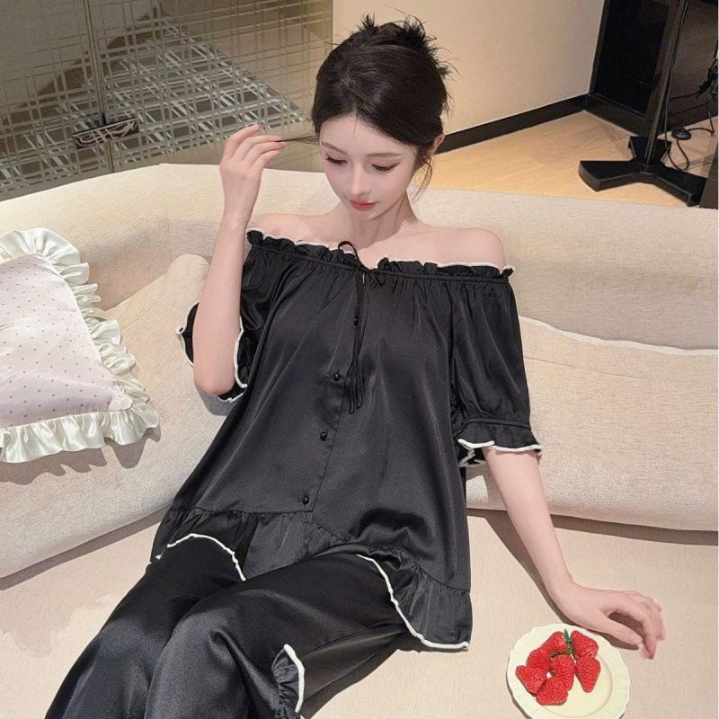 1011 Summer New French Ice Silk Pajamas for Women, Sweet Princess Style, High-End Satin Thin Loungewear Set
