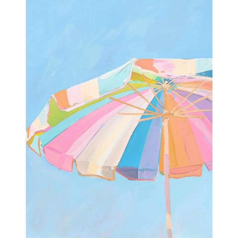 Pink Watercolor Ocean Waves Seascape Poster Oyster Shell Beach Umbrella Surfing Canvas Printing Wall Art Picture Home Decor