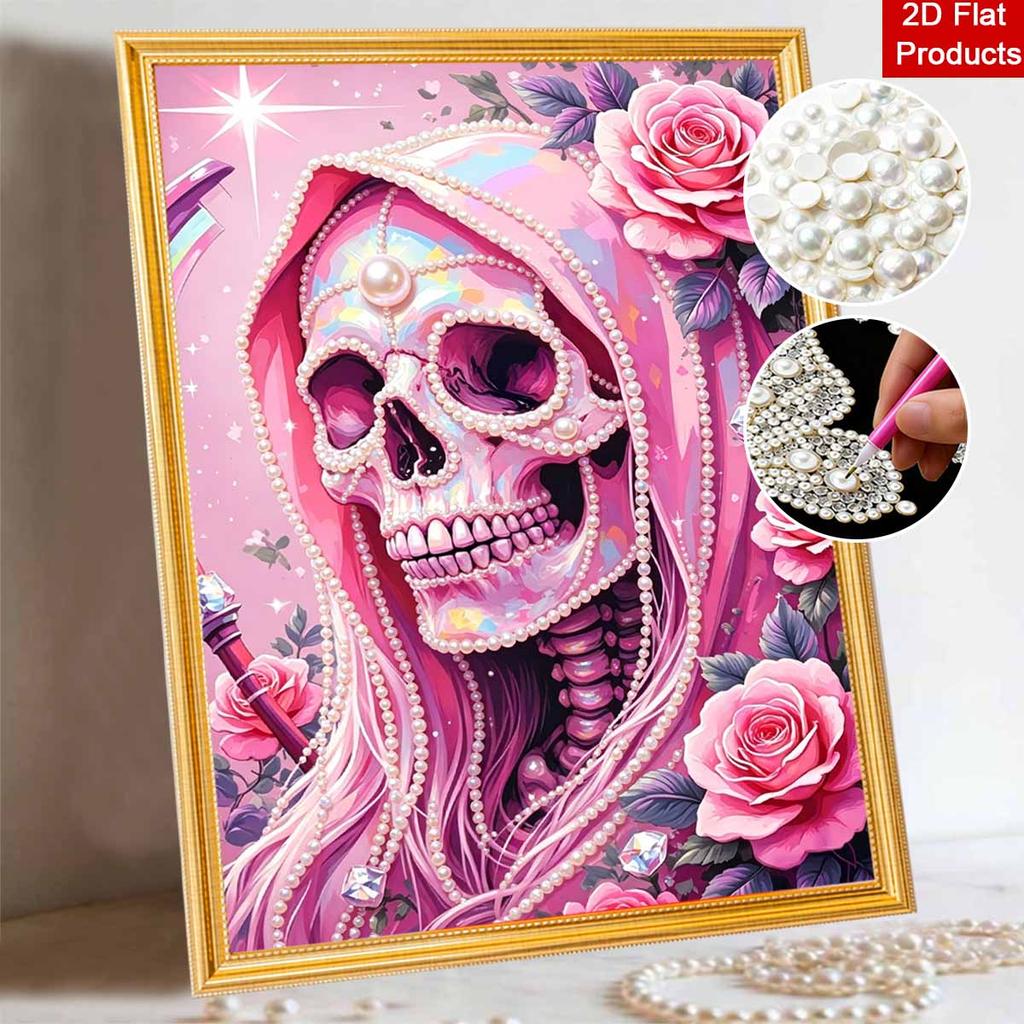 Halloween Pink Floral Pearl Painting Art Full Pearl Handmade Diy Home Decorations