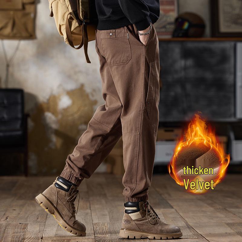 Men's Fleece-Lined Cotton Joggers - American Retro Style, Winter Casual Pants