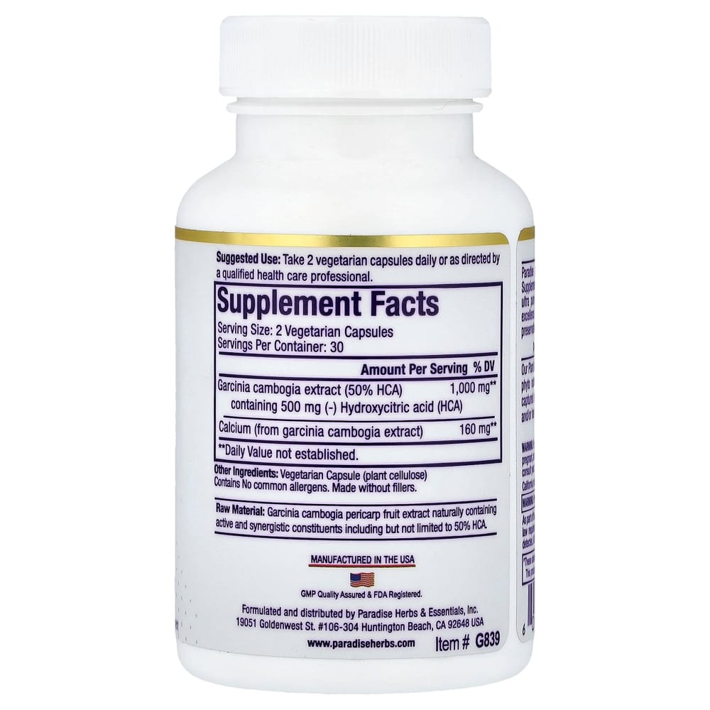 Paradise Herbs Garcinia Veggie Capsules, 60 Counts