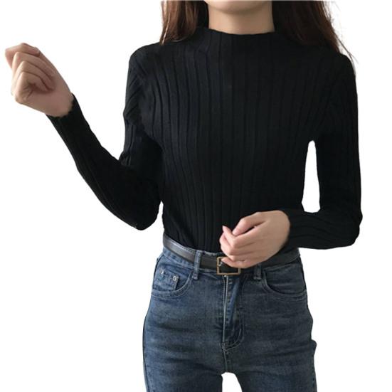 

Сорочка, що облягає фігуру, з напівхомутом, з довгим рукавом, в рубчик, топи, осінь-зима, для нашарування, повсякденний одяг для офісу, вечірки